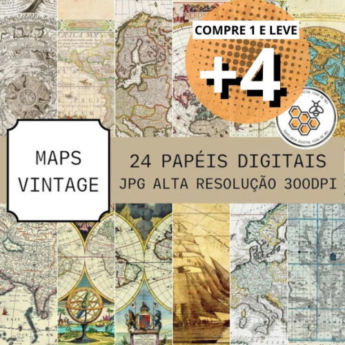 Kit Papéis Digitais Vintage 03 Mapas Vintage
