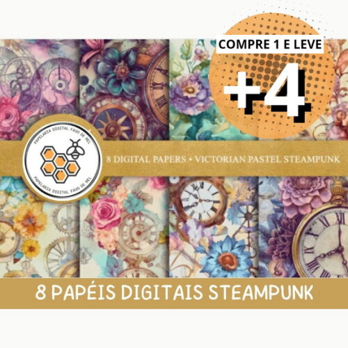 Kit Papéis Digitais Vintage 20 - Steampunk Vitoriano Pastel