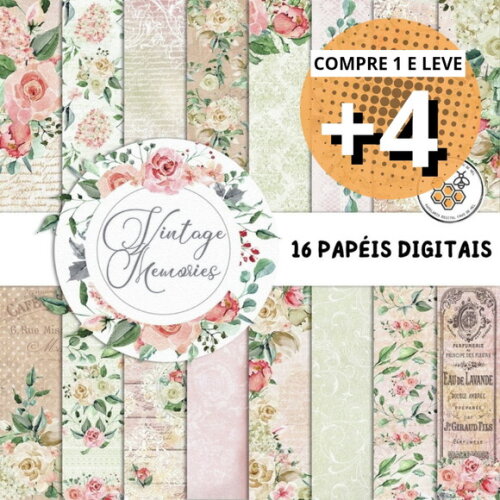 Kit Papéis Digitais Vintage 16 - Rosas (vintage Memories)