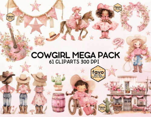 Mega Pack Digital Cowgirl Boiadeira Rosa (tpa)