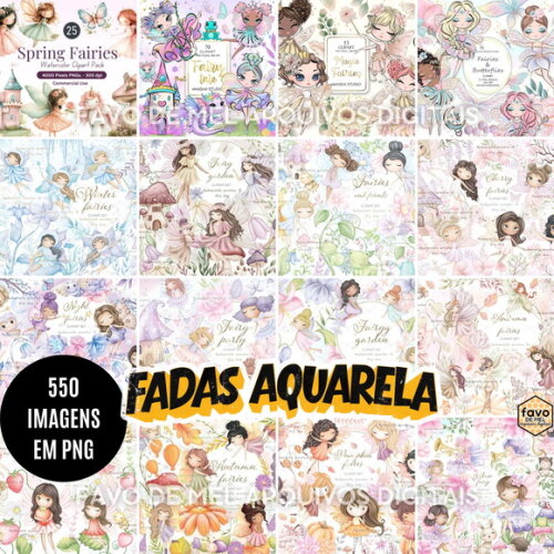 Pack Digital Fadas Aquarela - Combo 16 Kits Digitais Png