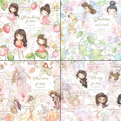 Pack Digital Fadas Aquarela - Combo 16 Kits Digitais Png