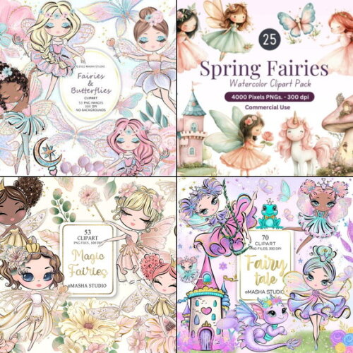 Pack Digital Fadas Aquarela - Combo 16 Kits Digitais Png