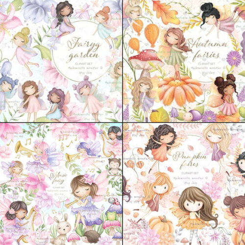 Pack Digital Fadas Aquarela - Combo 16 Kits Digitais Png