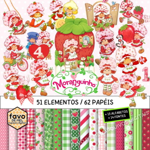 Pack Digital Moranguinho Vintage Elementos e Papeis Pmg Jpg