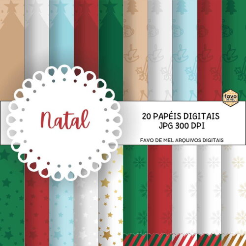 Pack Digital Papéis Natal - 20 Papéis Digitais Jpg