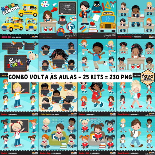 Pack Volta as Aulas - 25 Kits Digitais Escolar Png