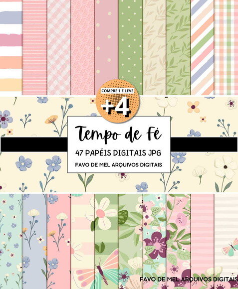Papéis Digitais Tempo de Fé - Papéis Floral Feminino Jpg