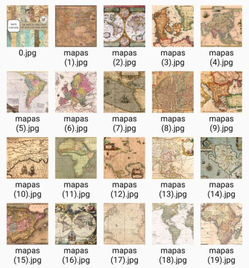 Papéis Digitais Vintage 02 - Pack 34 Mapas Vintage