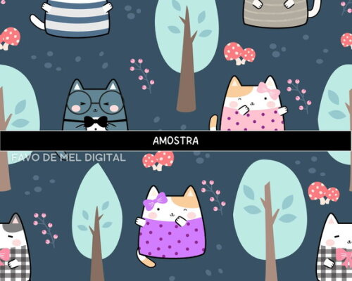 Papel Digital Animais Cute Kawaii 2 Fundo Estampa Fofa