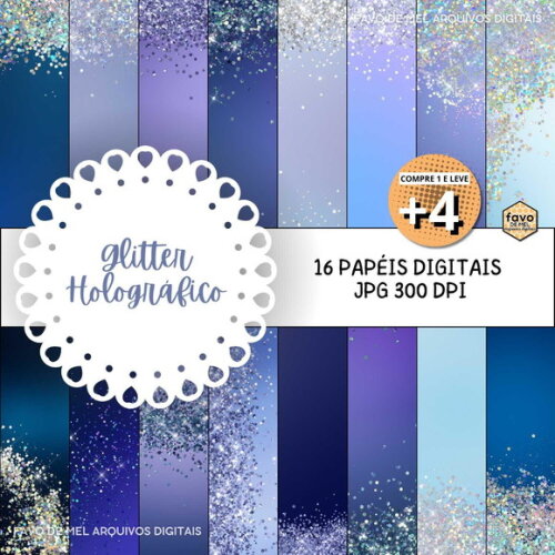 Papel Digital Azul Glitter Holográfico Jpg (pague 1 Leve 5)