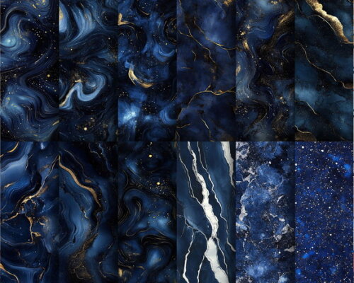 Papel Digital Azul Marinho Mármore - Blue Navy Textures