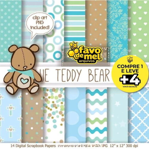 Papel Digital Baby Boy - Blue Teddy Bear