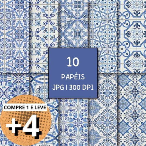 Papel Digital Azulejo Português - Blue Moroccan
