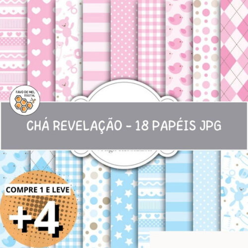 Papel Digital Bebê Chá Revelação - Azul e Rosa
