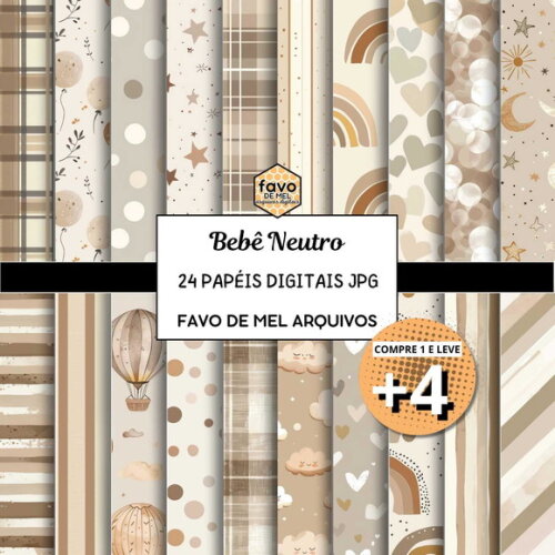 Papel Digital Bebê Neutro - Baby Boho Bege Jpg