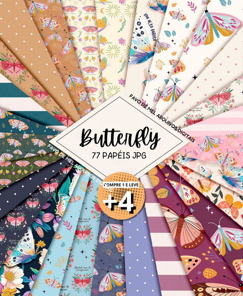 Papel Digital Borboletas - Combo de Papéis Butterfly