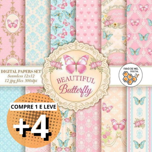 Papel Digital Borboletas Aquarela - Beautiful Butterfly