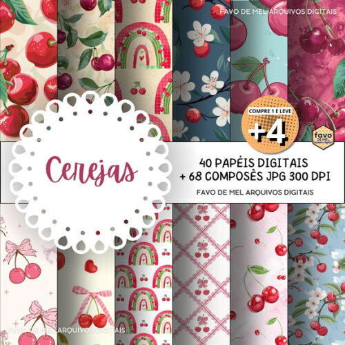 Papel Digital Cerejas - Estampas Fundos e Composês Jpg