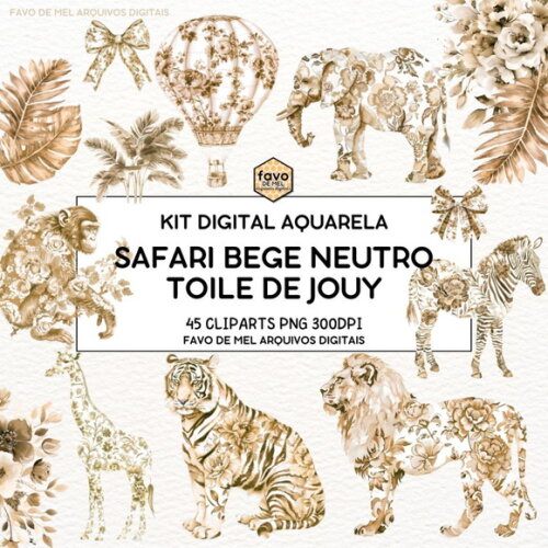Papel Digital Chá de Bebê Bege Neutro Toile Du Jouy Aquarela