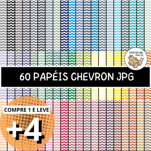 Papel Digital Chevron - 60 Papéis Digitais Coloridos