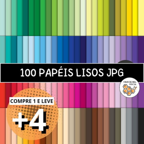 Papel Digital Colorido Liso - Pack com 100 Papéis