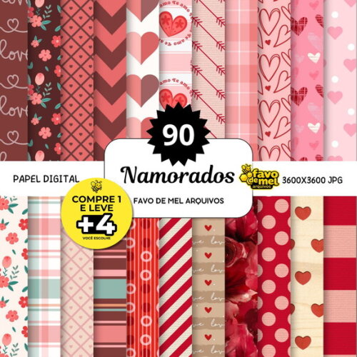 Papel Digital Dia dos Namorados - 90 Papeis Jpg