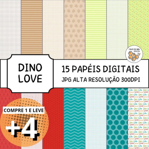 Papel Digital Dinossauro Cute Menino - Dino Love