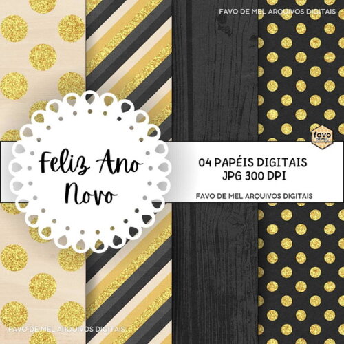 Papel Digital Feliz Ano Novo Textura Glitter Dourado Jpg