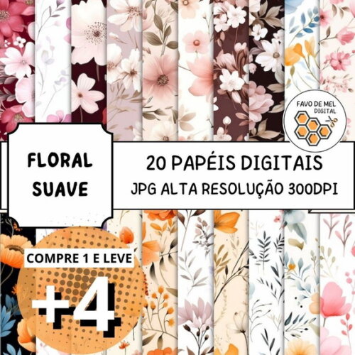 Papel Digital Floral Aquarela Suave - Wild Blooms