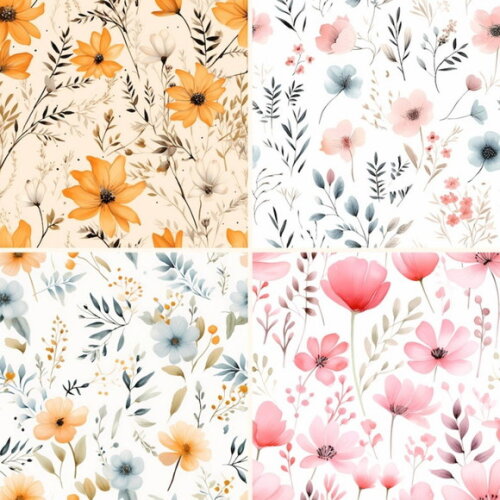 Papel Digital Floral Aquarela Suave - Wild Blooms