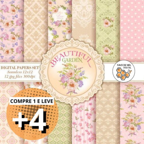Papel Digital Floral Jardim Shabby Chic - Beautiful Garden
