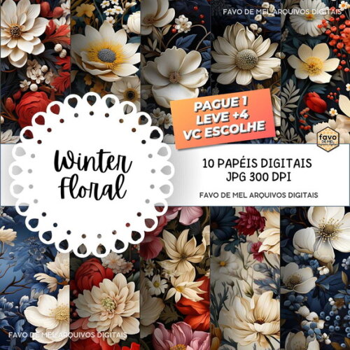 Papel Digital Floral Jpg (pague 1 Leve 5) Winter Floral