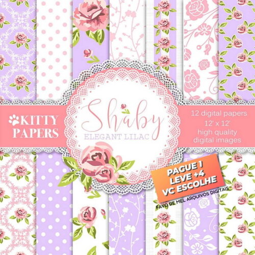 Papel Digital Floral Lilás Shabby Chic Jpg (pague 1 Leve 5)