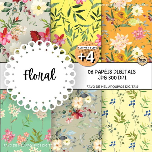 Papel Digital Floral My Garden Shabby Jpg (pague 1 Leve 5)