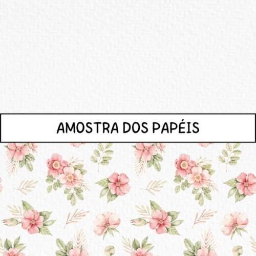 Papel Digital Floral Rosa e Verde Aquarela - Flower