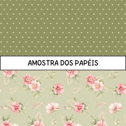 Papel Digital Floral Rosa e Verde Aquarela - Flower