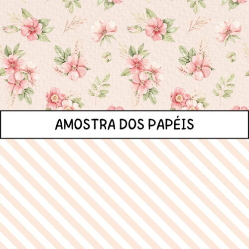 Papel Digital Floral Rosa e Verde Aquarela - Flower