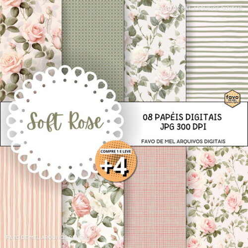 Papel Digital Floral Rosas Soft Rose Shabby Chic