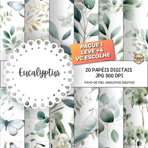 Papel Digital Folhagem Eucalipto Jpg Greenery Folhas
