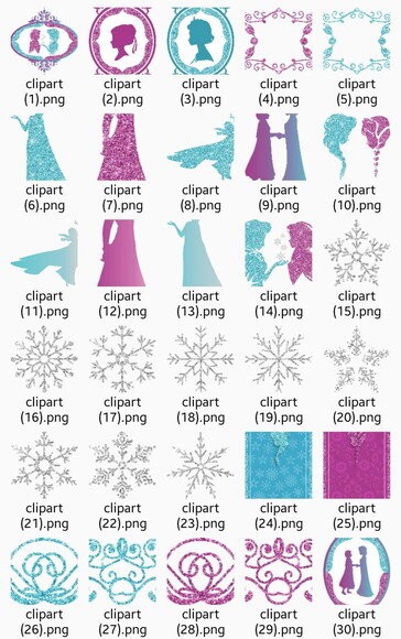 Papel Digital Frozen Glitter com Elementos Silhueta Jpg Png