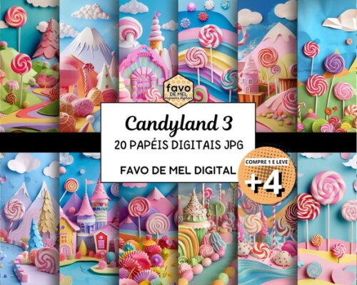 Papel Digital Fundo Candyland 3 Mundo Doce (pague 1 Leve 5