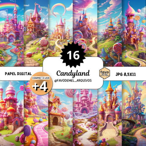 Papel Digital Fundo Jpg Candyland Mundo Doce (pague 1 Leve 5