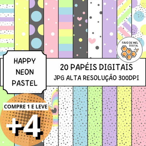 Papel Digital Happy - Neon Pastel Candy Color