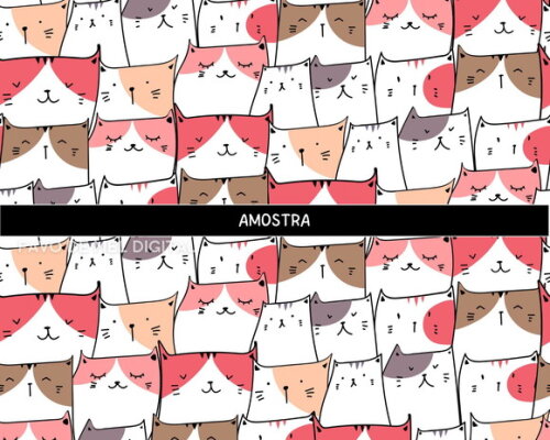 Papel Digital Jpg Gatinhos Kawaii 3 Fundo Estampa