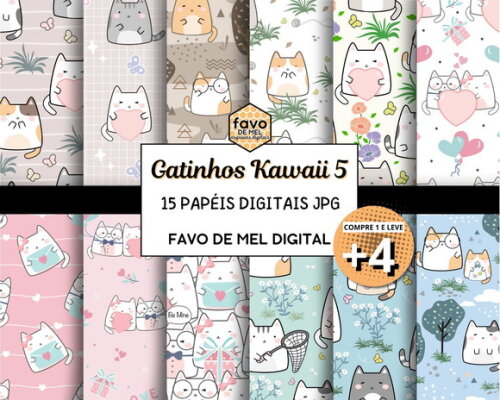 Papel Digital Jpg Gatinhos Kawaii 5 Fundo Estampa