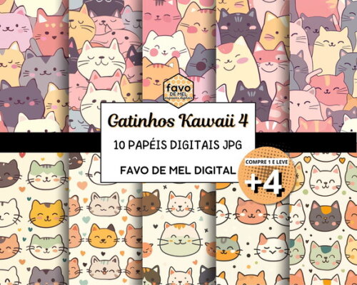 Papel Digital Jpg Gatinhos Kawaii 4 Fundo Estampa