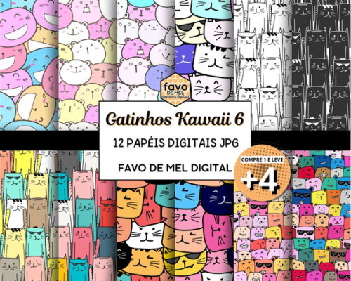 Papel Digital Jpg Gatinhos Kawaii 6 Fundo Estampa de Gatinho
