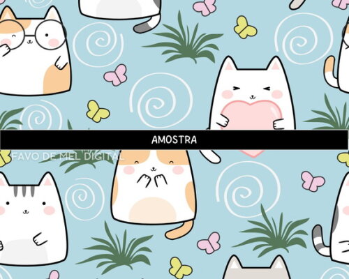 Papel Digital Jpg Gatinhos Kawaii Fundo Estampa