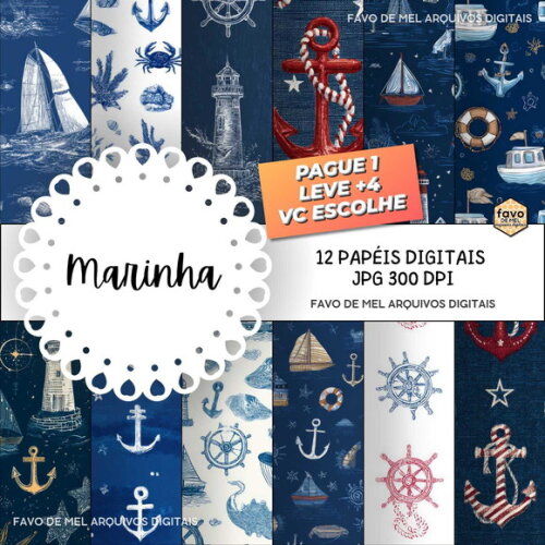 Papel Digital Marinha - Estampa Náutica Navy Jpg
